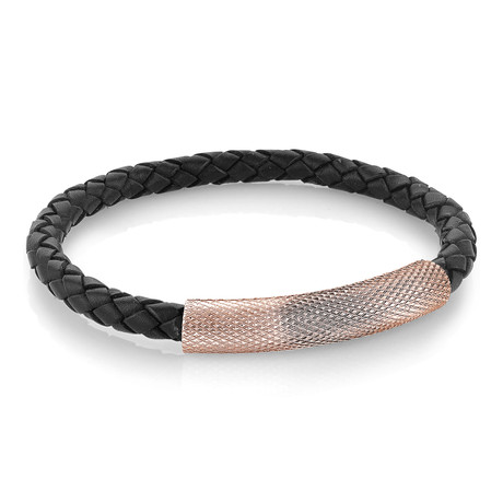 Textured Leather Bracelet // Gun-Rose + Black (7.7")