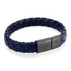 Gun Clasp Leather Braided Bracelet // Navy Blue (7.7")