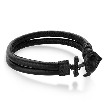 Black Anchor Leather Bracelet