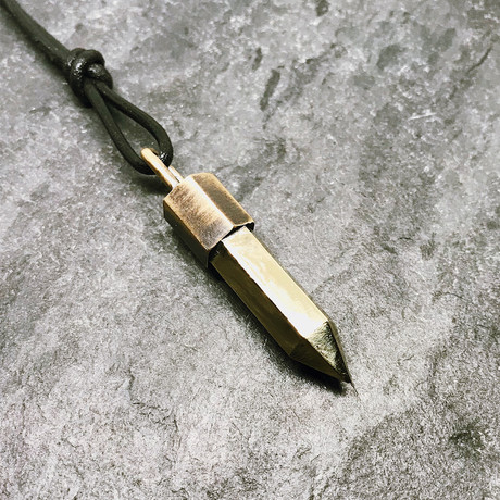 Medium Crystal Pendant Brass with Leather Cord