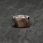 Block Chip Signet in Distressed Silver (7.5)