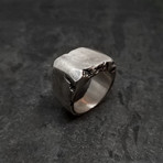 Block Chip Signet in Distressed Silver (6.5)
