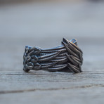 Feathers Ruthenium Plated Ring // Black (9)