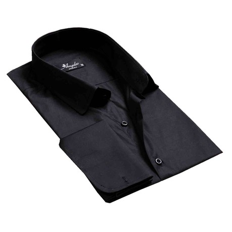 Reversible Cuff French Cuff Shirt // Solid Black (S)