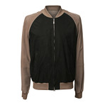 Two Tone Leather + Suede Bomber Jacket // Gray + Brown (M)
