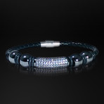 Hematite + Rhinestone + Hand Woven Leather Bracelet // Black
