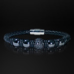Hematite + Black Cyrstal + Hand Woven Leather Bracelet // Black
