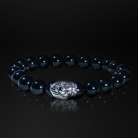Lava Rock + Stainless Steel Lion Bracelet // Black