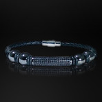 Hematite + Black Crystal + Hand Woven Leather Bracelet // Black