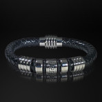 Stainless Steel Greek Power + Hand Woven Leather Bracelet // Black