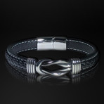 Stainless Steel Infinity + Hand Woven Leather Bracelet // Black