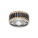Tri Color Ribbed Edge Ring // Gold + Black + White (Size 9)