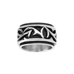 Raised Swirl Design Ring // Black + Silver (Size 9)
