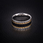 Tri Color Ribbed Edge Ring // Gold + Black + White (Size 9)