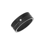Cubic Zirconia Bead Center Set Matte Ring // Black (Size 9)