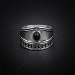 Oval Onyx + Loop Design Ring // Black + White (Size 9)