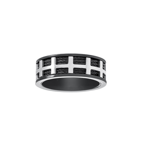 Steel Evolution // Wire + Box Design Ring // Black + White (Size 9)