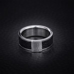 Textured Leather + Steel Ring // Black + White (Size: 9)