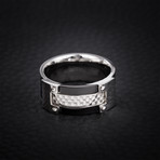 Checkered Board Design Ring // Black + Silver (Size 9)