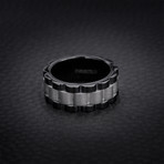 Steel Evolution // Wavy Ribbed Design Eternity Ring // Black + White (Size 9)