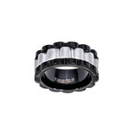 Steel Evolution // Wavy Ribbed Design Eternity Ring // Black + White (Size 9)