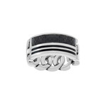 Striped Carbon Fiber + Curb Chain Design Ring // Black + White (Size 9)