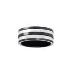 Two Tone Wave Striped Design Ring // Black + White (Size 9)