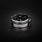 Triple Wire + Curb Chain Ring // Black + White (Size 9)