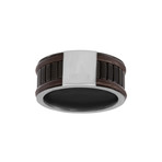 Leather Edged Bar Design Ring // Brown + White + Black (Size: 9)