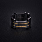 Two Tone Stripe Design Ring // Gold + Black (Size 9)