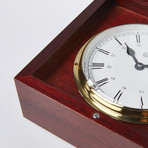 Brass Quartz Ship's Clock in Mahogany Box