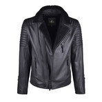Donovan Black Collar Leather Jacket // Black (L)