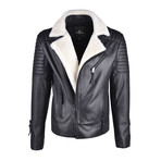 Donovan White Zipper Leather Jacket // Black (L)