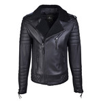 Graham Black Collar Leather Jacket // Black (XL)