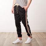 Fleece Track Pants with Side Stripes // Black (XL)