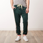 Fleece Track Pants with Side Stripes // Green (XL)