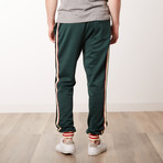 Fleece Track Pants with Side Stripes // Green (L)