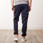 Fleece Track Pants with Side Stripes // Navy (XL)