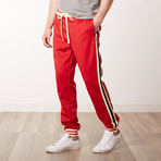 Fleece Track Pants with Side Stripes // Red (L)