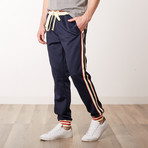 Fleece Track Pants with Side Stripes // Navy (L)