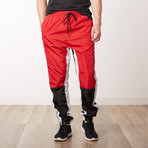 Nylon Color Blocked Track Pants // Red (L)