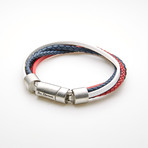 Multi Strand Braided Leather Magnetic Bracelet // Red + Blue + White