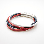 Multi Strand Braided Leather Magnetic Bracelet // Red + Blue + White
