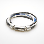 Multi Strand Braided Leather Magnetic Bracelet // Blue + Black + White