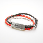 Rolo Box Chain Triple Layer Cord Bracelet // Black + Red + White