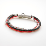 Rolo Box Chain Triple Layer Cord Bracelet // Black + Red + White