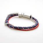 Triple Layer Leather Magnetic Chain Bracelet // Red + Blue