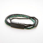 Rolo Box Chain Triple Layer Cord Bracelet // Green + Black