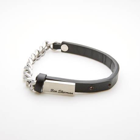 Leather Curb Chain Bracelet // Black + White