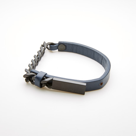 Leather Curb Chain Bracelet // Blue + Black
